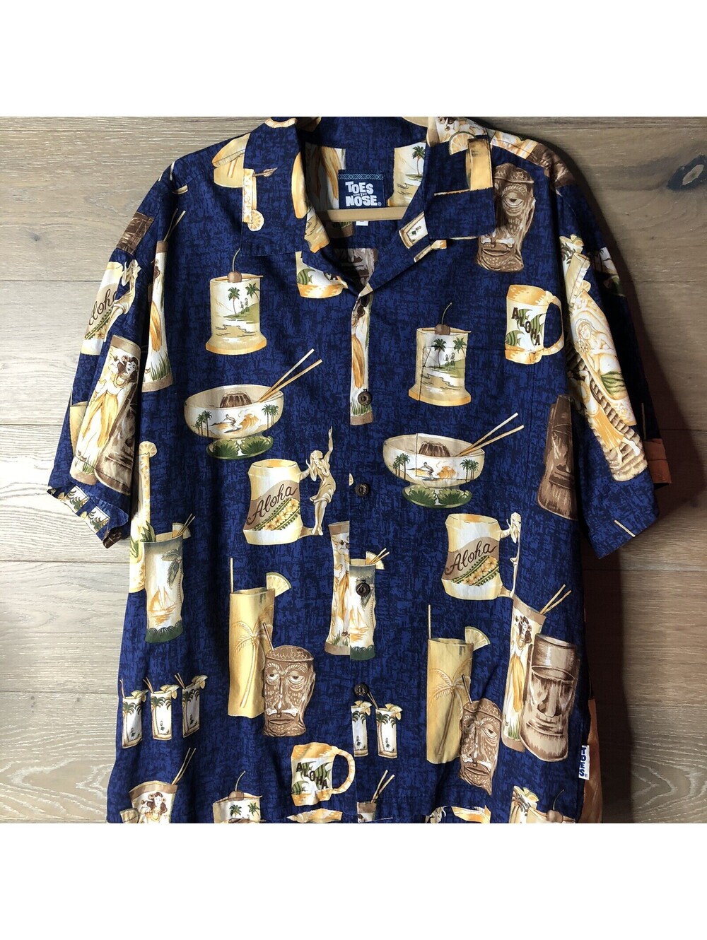 Toes on the Nose Hawaiian Camp Beach Shirt Hawaiian Hula Girls Shirt Sz Large
